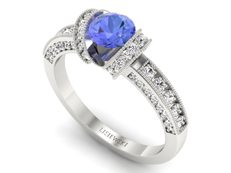 Pierścionek z tanzanitem białe złoto i brylantami - p16061bt - 3