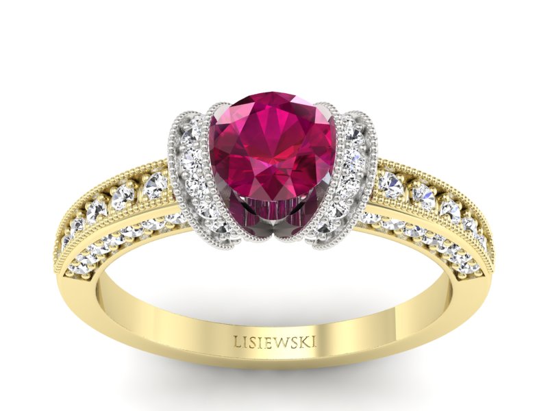 Pierścionek z rubinem i diamentami złoto 585 - p16061zbr - 1