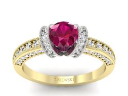 Pierścionek z rubinem i diamentami złoto 585 - p16061zbr