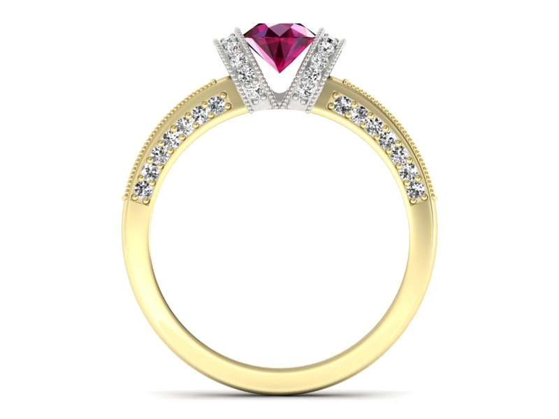 Pierścionek z rubinem i diamentami złoto 585 - p16061zbr - 2