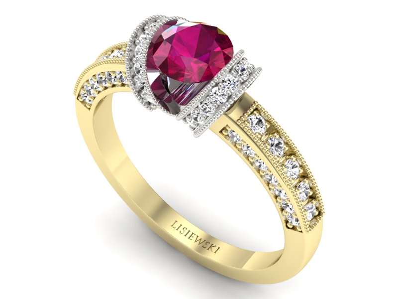 Pierścionek z rubinem i diamentami złoto 585 - p16061zbr - 3