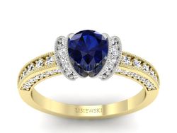 Pierścionek z szafirem i brylantami złoto 585 - p16061zbsz