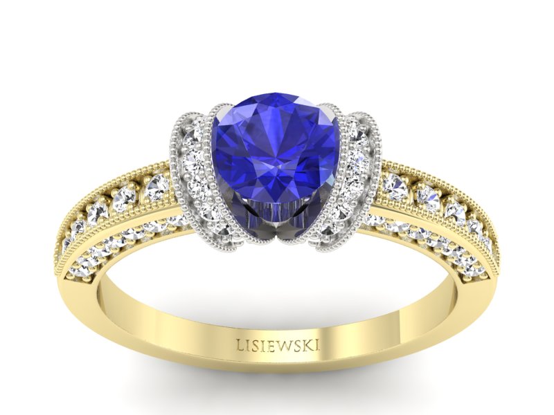 Pierścionek z szafirem i diamentami - p16061zbszc - 1