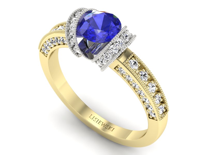 Pierścionek z szafirem i diamentami - p16061zbszc - 3