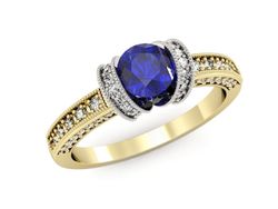Pierścionek z szafirem i diamentami złoto 585 - p16061zbszc