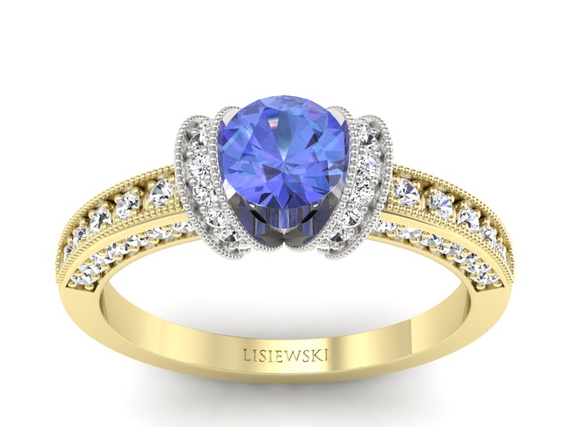 Pierścionek z tanzanitem i brylantami złoto 585 - p16061zbt - 1