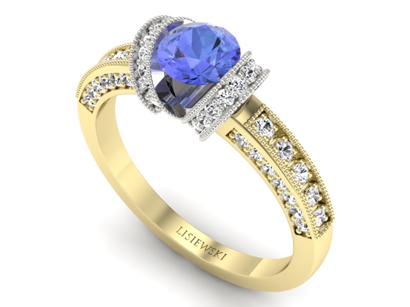 Pierścionek z tanzanitem i brylantami złoto 585 - p16061zbt - 3