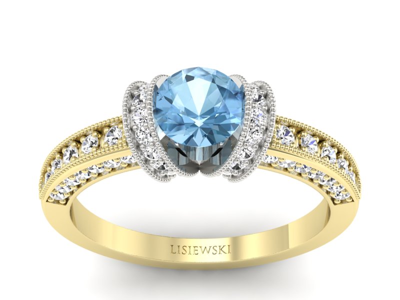 Złoty pierścionek z topazem i brylantami - p16061zbtp - 1