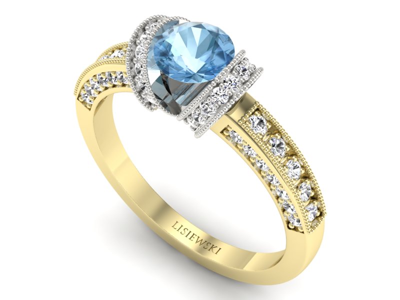 Złoty Pierścionek z topazem i brylantami - p16061zbtp