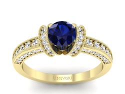 Złoty Pierścionek z szafirem i brylantami - p16061zsz