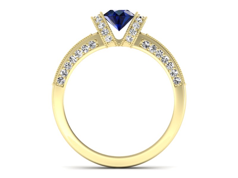 Złoty Pierścionek z szafirem i brylantami - p16061zsz - 2