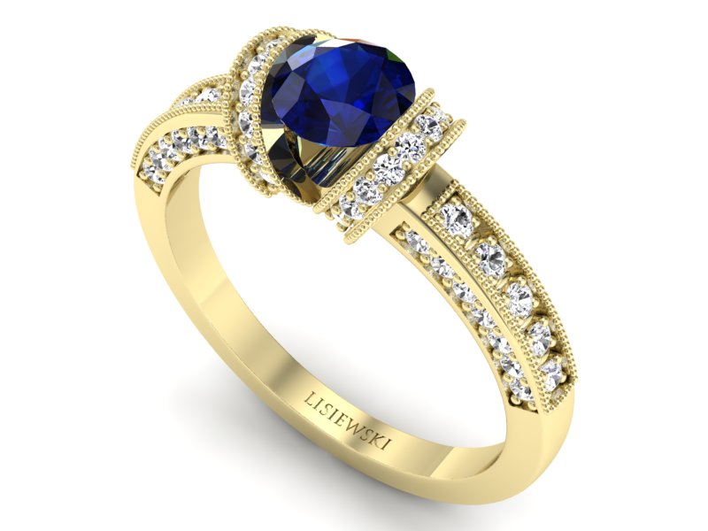 Złoty Pierścionek z szafirem i brylantami - p16061zsz - 3