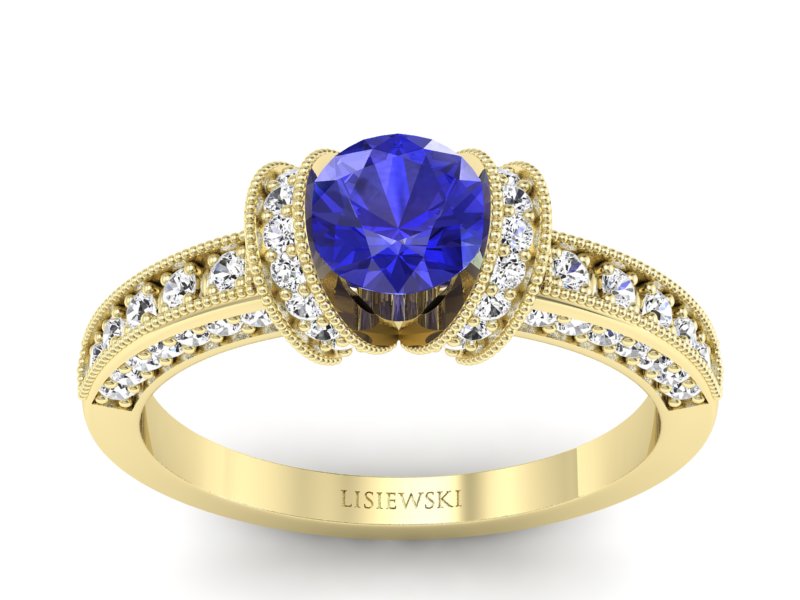 Pierścionek z szafirem i brylantami - p16061zszc - 1