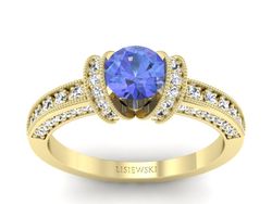 Pierścionek z tanzanitem i brylantami żółte złoto - p16061zt