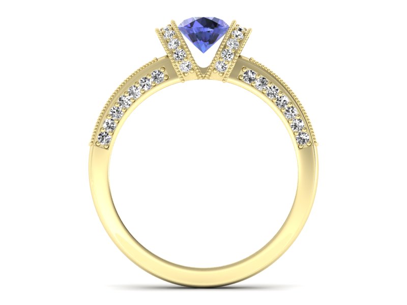 Pierścionek z tanzanitem i brylantami żółte złoto - p16061zt - 2