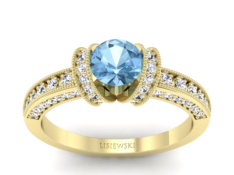 Złoty pierścionek z topazem i brylantami - p16061ztp - 1