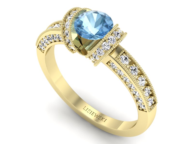 Złoty pierścionek z topazem i brylantami - p16061ztp - 3