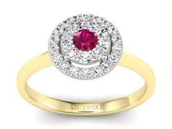 Pierścionek z rubinem i diamentami złoto 585 - P16063zbr