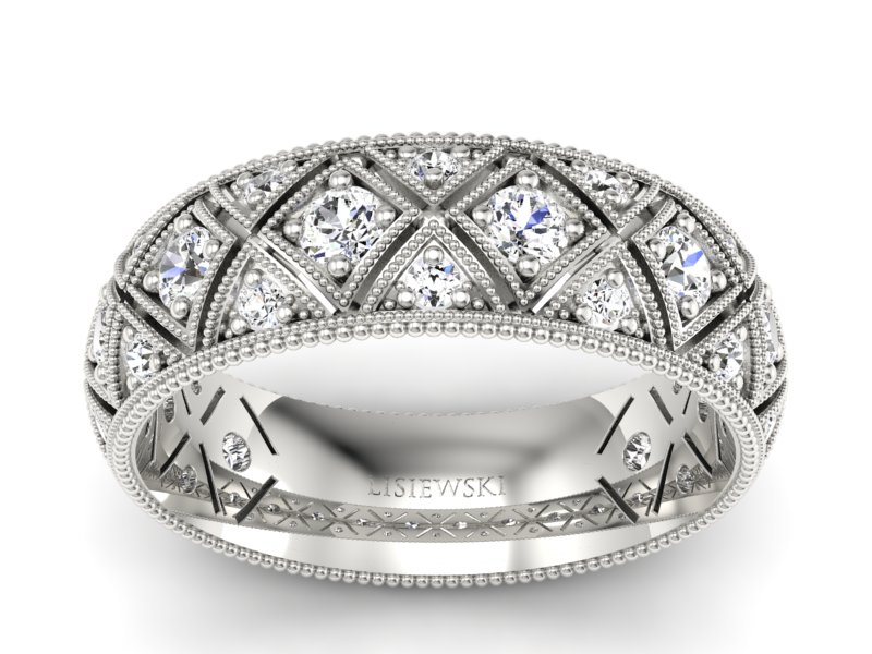 Pierscionek Obrączka z brylantami białe złoto 585 - p16064b - 1