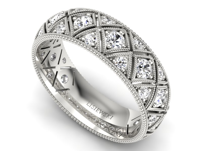 Pierscionek Obrączka z brylantami białe złoto 585 - p16064b - 3