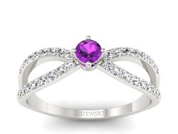 Pierścionek z ametystem i brylantami białe złoto - p16067bat