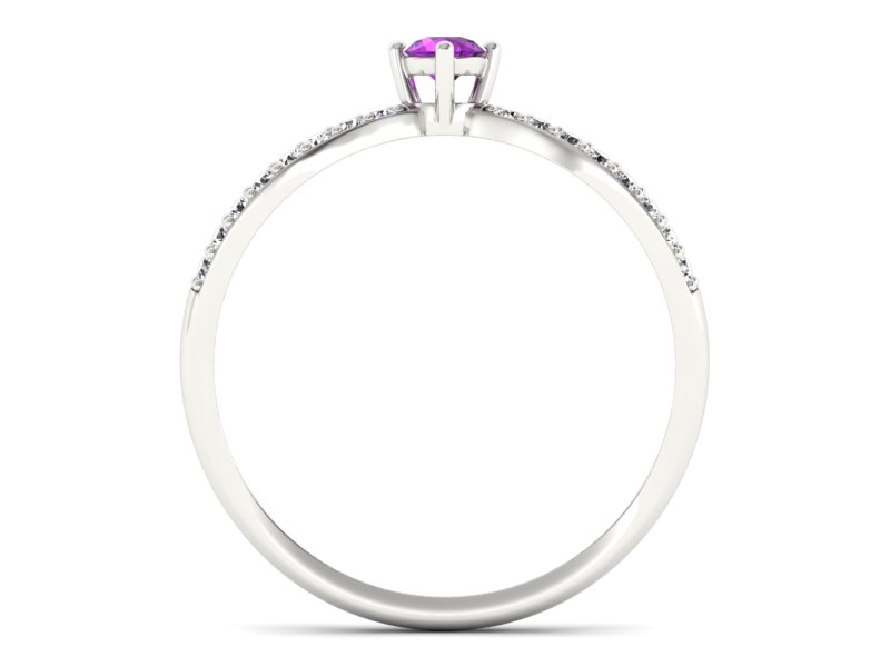 Pierścionek z ametystem i brylantami białe złoto - p16067bat - 2