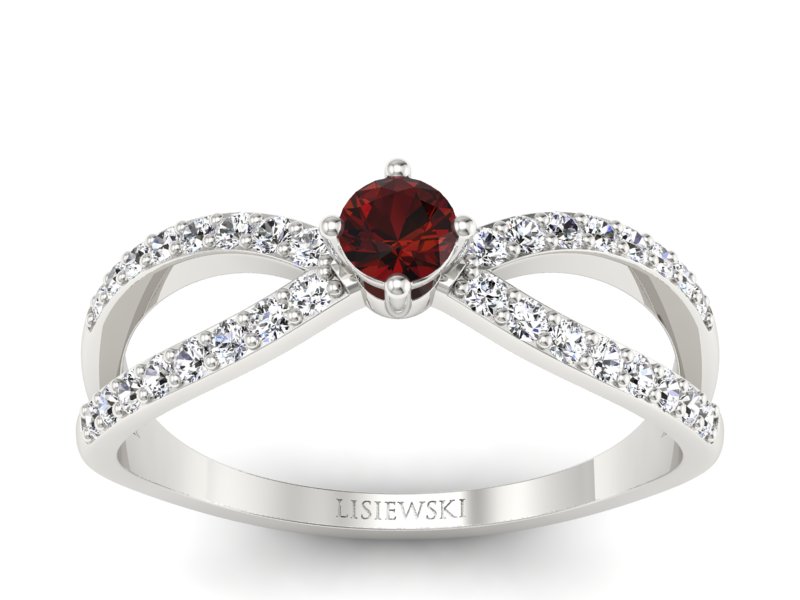 Złoty pierścionek z granatem i brylantami - p16067bgr - 1