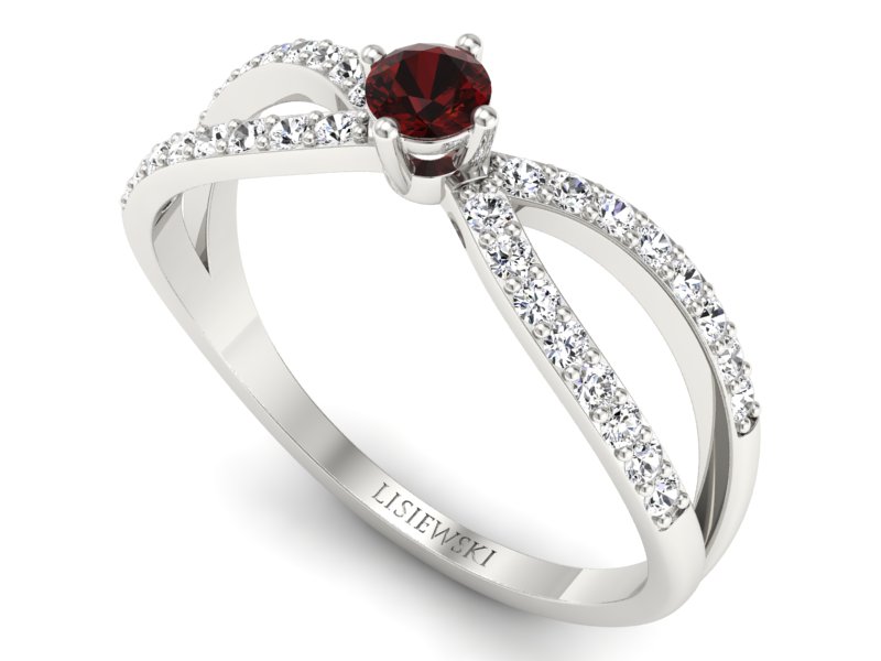 Złoty pierścionek z granatem i brylantami - p16067bgr - 3