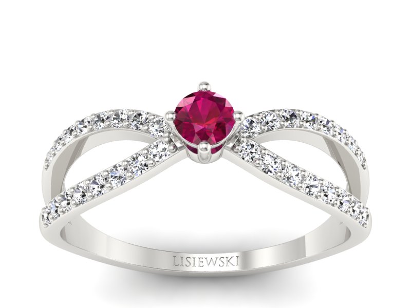 Pierścionek z rubinem i brylantami białe złoto - p16067br - 1