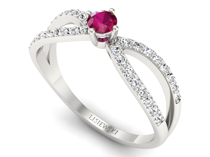 Pierścionek z rubinem i brylantami białe złoto - p16067br - 3
