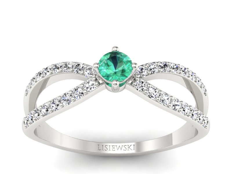 Złoty pierścionek ze szmaragdem i brylantami - p16067bsm - 1