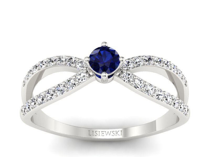 Pierścionek z szafirem i brylantami białe złoto - p16067bsz - 1