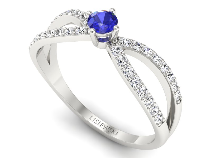 Pierścionek zaręczynowy z szafirem z brylantami - p16067bszc - 3