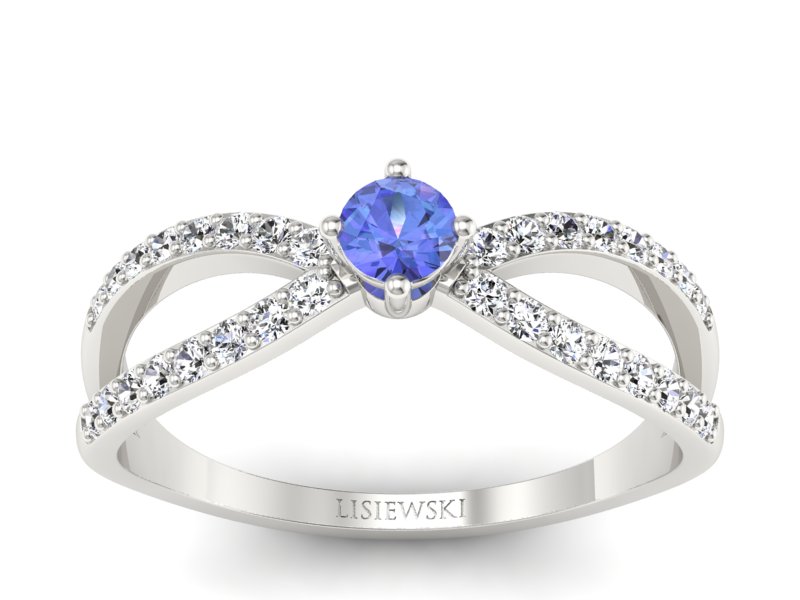 Pierścionek z tanzanitem białe złoto z brylantami - p16067bt - 1
