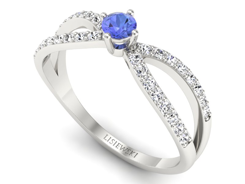 Pierścionek z tanzanitem białe złoto z brylantami - p16067bt