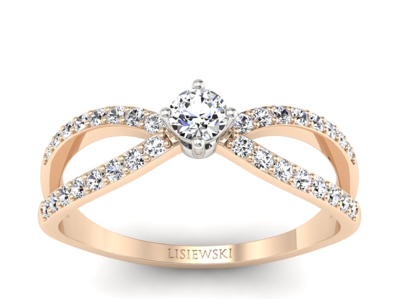 Pierścionek z brylantami białe różowe złoto - p16067cb - 1