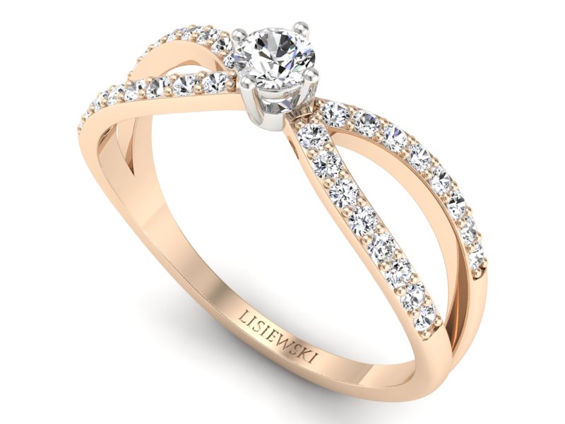 Pierścionek z brylantami białe różowe złoto - p16067cb - 3