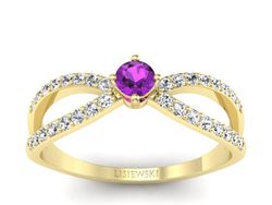 Pierścionek ametyst i brylanty żółte złoto - p16067zat