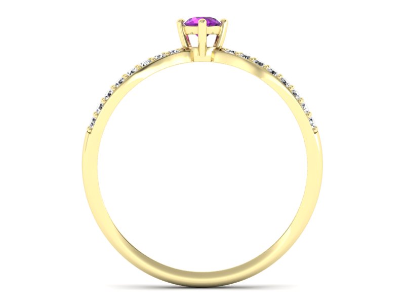 Pierścionek ametyst i brylanty żółte złoto - p16067zat