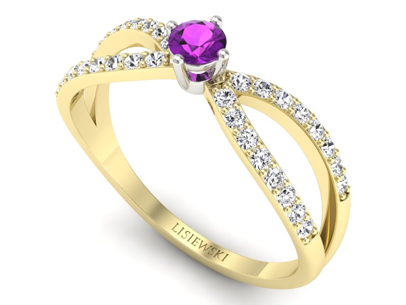Pierścionek z ametystem i brylantami - p16067zbat