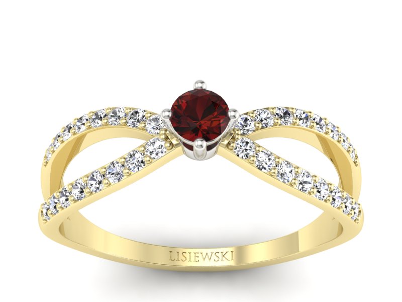 Pierścionek z granatem i diamentami - p16067zbgr - 1