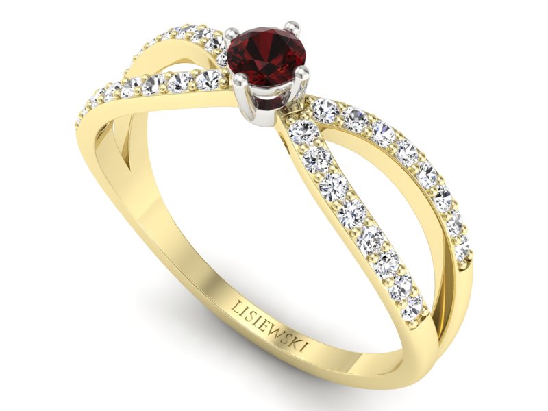 Pierścionek z granatem i diamentami - p16067zbgr - 3