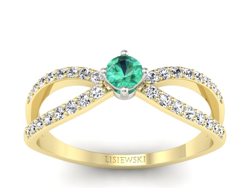 Złoty pierścionek ze szmaragdem i diamentami - p16067zbsm - 1