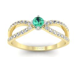 Złoty pierścionek ze szmaragdem i diamentami - p16067zbsm