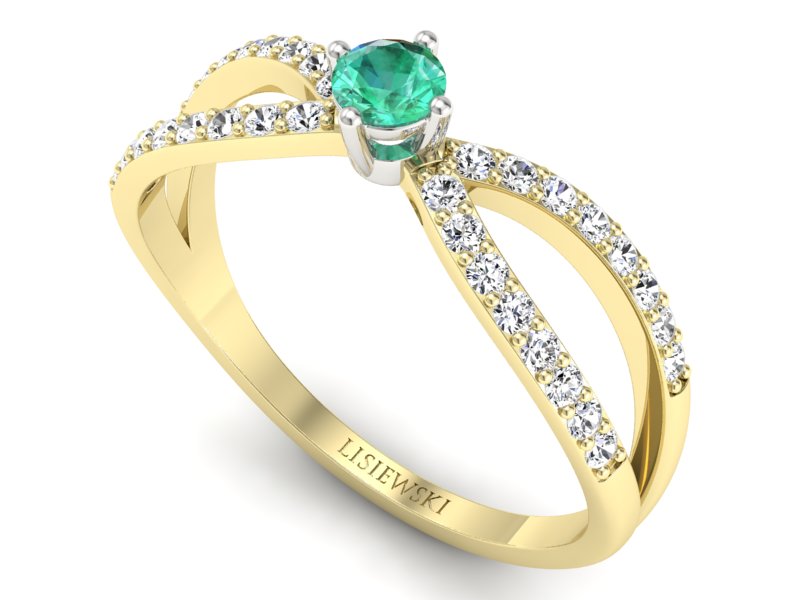 Złoty pierścionek ze szmaragdem i diamentami - p16067zbsm - 3