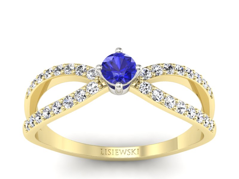 Złoty pierścionek z szafirem i brylantami - p16067zbszc - 1
