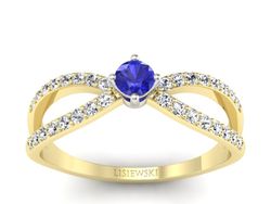 Złoty pierścionek z szafirem i brylantami - p16067zbszc