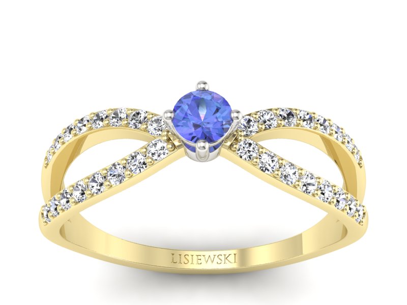 Złoty pierścionek z tanzanitem i brylantami - p16067zbt - 1