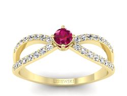 Pierścionek z rubinem i brylantami żółte złoto - p16067zr