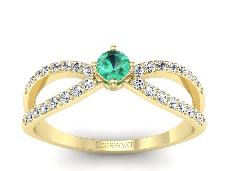 Złoty pierścionek ze szmaragdem i diamentami - p16067zsm - 1